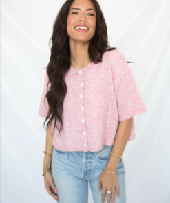 tell the truth short sleeve cardigan - pink