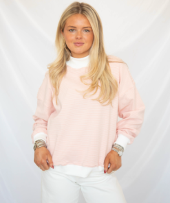 love to know striped mock neck - peach