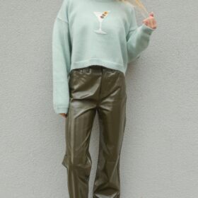 pistola: cassie super high rise straight - olive vinyl